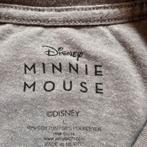 Disney Gray Minnie Mouse Red Bow White Pockadots Short Sleeve T Shirt W Size L - Picture 3 of 4